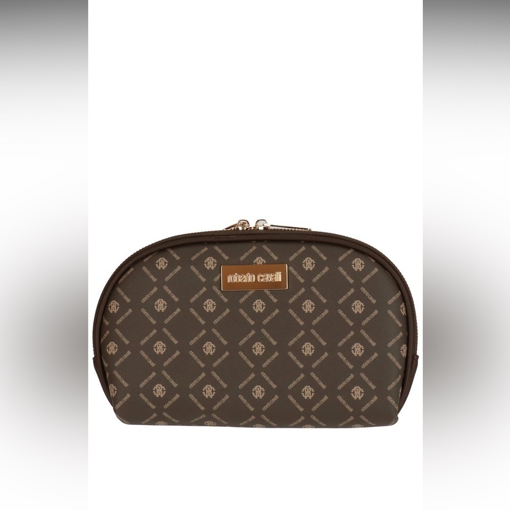 NEW Roberto Cavalli Brown Dome Toiletry Cosmetic Bag